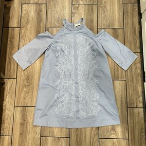 Ted Baker Jettas Dress Blue 4 US 10 Medium Embroidered Cold Shoulder Knee Length